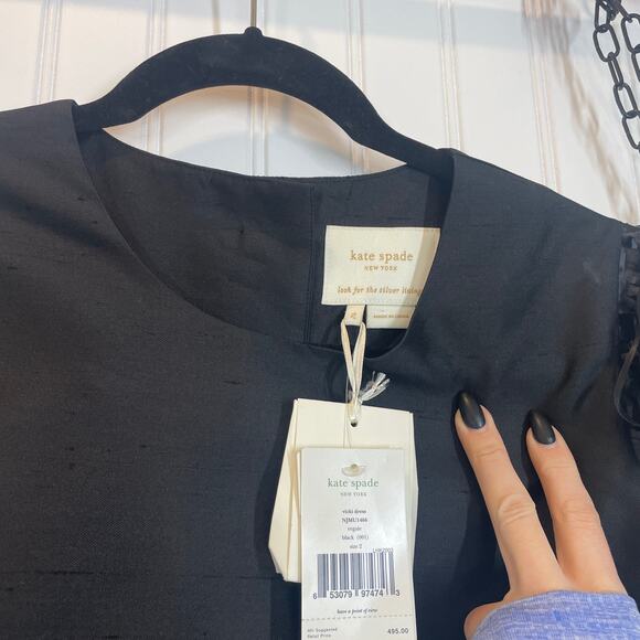 NWT Kate Spade Silk & Cotton Black Vicki Fringe Mini Swing Dress Size S - Picture 4 of 11